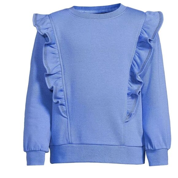 Lands' End Long Sleeve Cozy Ruffle Sweatshirt Girls Size XL+ in Chicory Blue NWO - Picture 1 of 6